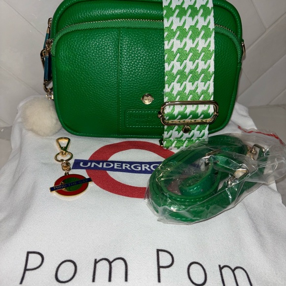 Pom Pom London Original Bag District Line Green houndstooth strap keychain NWT - Picture 2 of 11